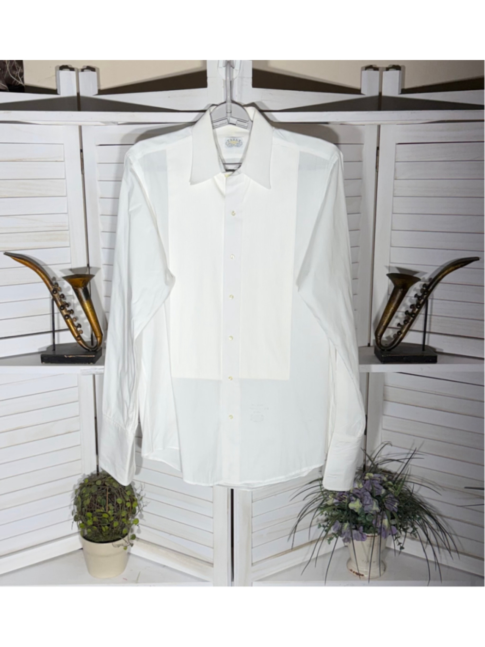Vintage white dress shirt USA smoking formal cotton cufflinks prom wedding 15 .5